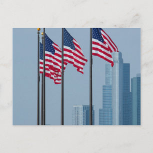 Illinois, Chicago. Navy Pier, US flags flying Postcard