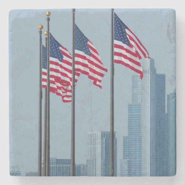 Illinois, Chicago. Navy Pier, US flags flying Stone Coaster (Front)