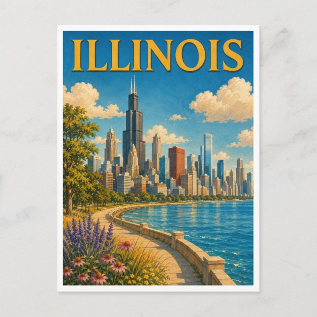 Illinois Chicago Skyline GeoSaga Postcard (Front)