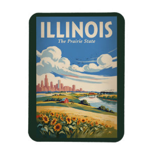 Illinois Chicago Skyline Illustration Travel Art Magnet