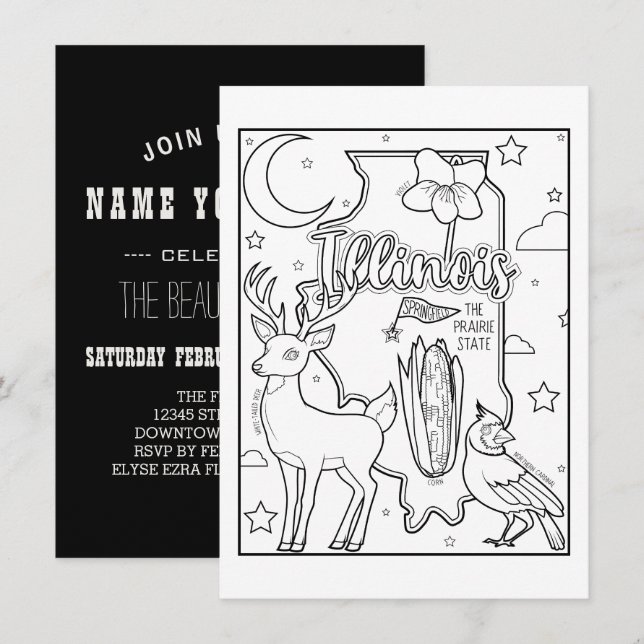 illinois colour me collage invitation (Front/Back)