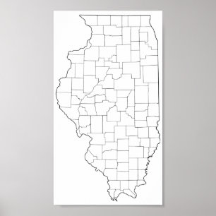 Illinois Counties Blank Outline Map Poster
