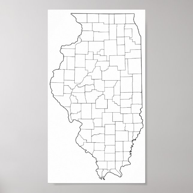 Illinois Counties Blank Outline Map Poster (Front)