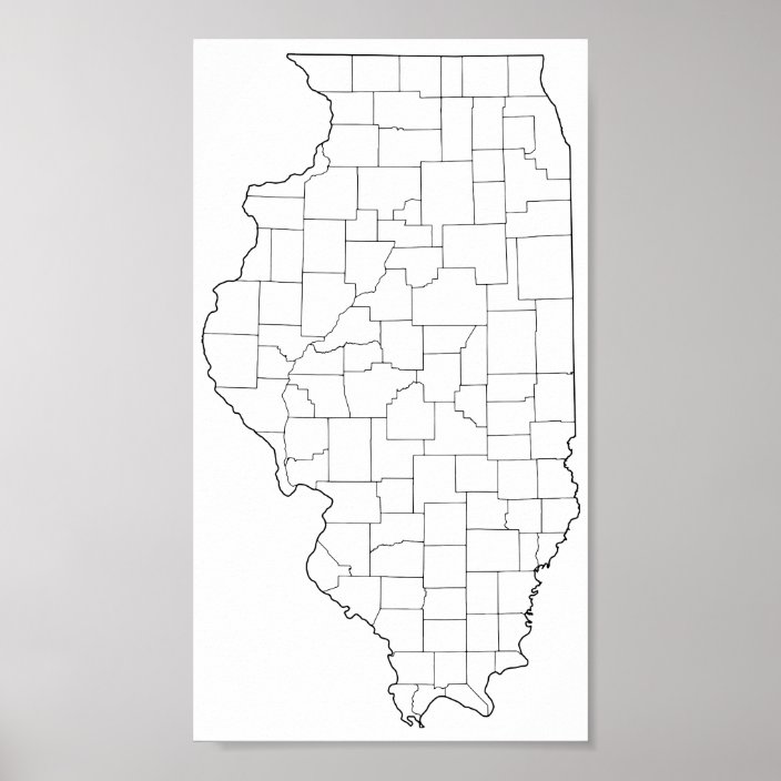 Illinois Counties Blank Outline Map Poster | Zazzle.co.uk