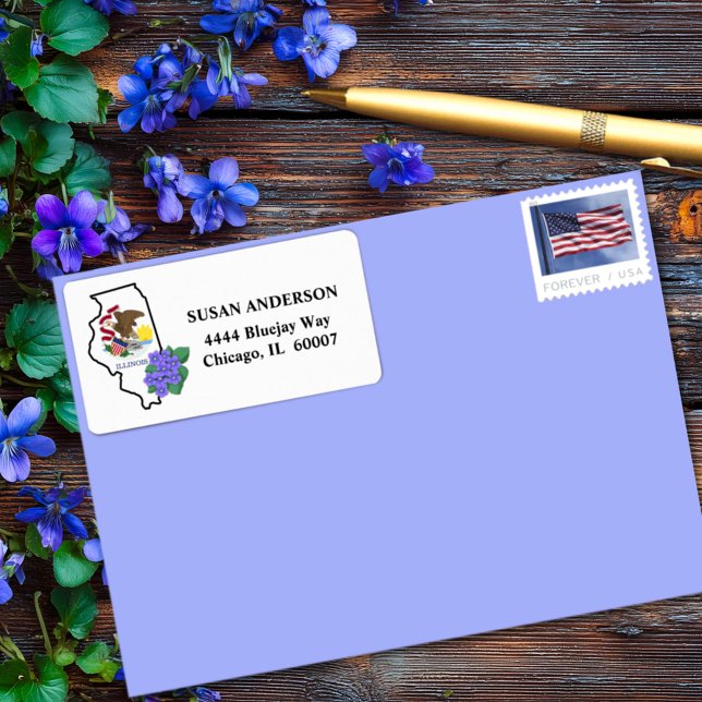 Illinois Flag & Flower Common Blue Violet Custom Label (Creator Uploaded)