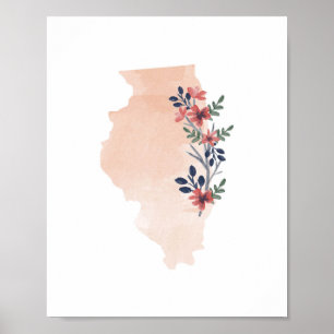 Illinois Floral Watercolor State Poster