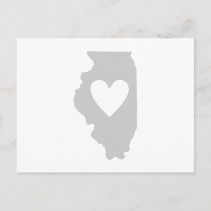 Illinois Gray Map Shaped Heart Illinoisan Love Postcard