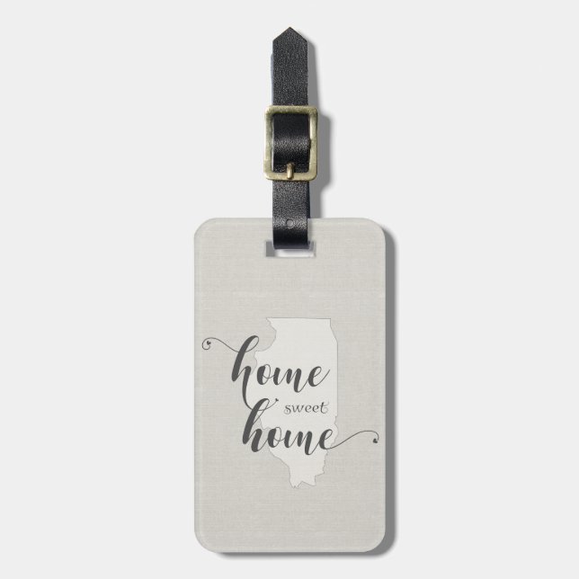 Illinois - Home Sweet Home burlap-look Luggage Tag (Front Vertical)