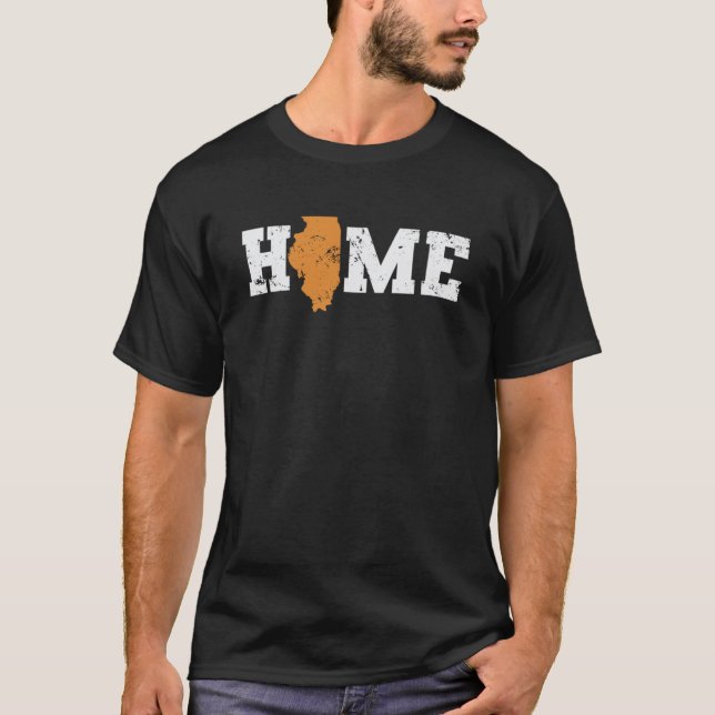 Illinois Home with Map Outline USA America T-Shirt (Front)