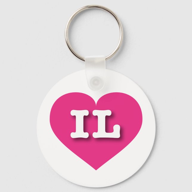 Illinois Hot Pink Heart - I love IL Key Ring (Front)