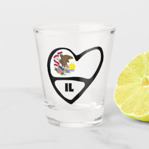 Illinois, IL State Flag In Heart, Shot Glass