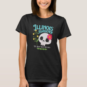 Illinois IL State Rebellious Gardener Cute Skull F T-Shirt