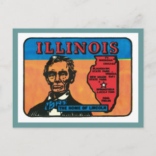 Illinois IL Vintage State Label Postcard