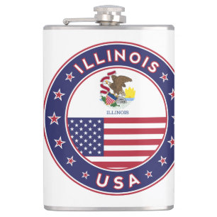 Illinois, Illinois t-shirt, Illinois sticker, Hip Flask
