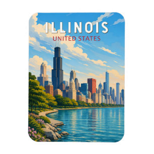 Illinois Illustration Travel Art Vintage Magnet