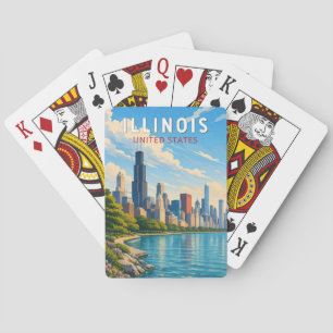 Illinois Illustration Travel Art Vintage Playing Cards