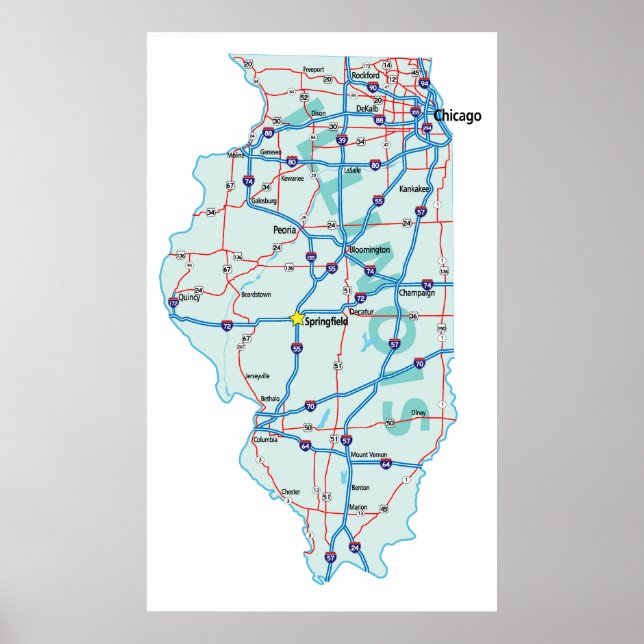 Illinois Interstate Map Print (Front)