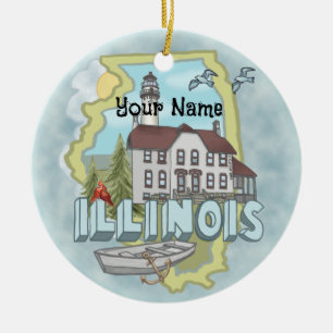 Illinois Lighthouse custom name Ceramic Tree Decoration