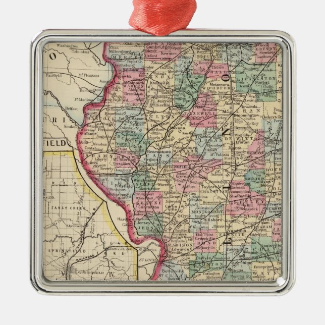 Illinois Map by Mitchell Metal Tree Decoration (Front)
