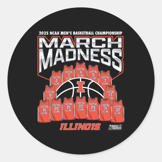 Illinois March Madness 2025 Men's Sketll Nil  Classic Round Sticker (Front)
