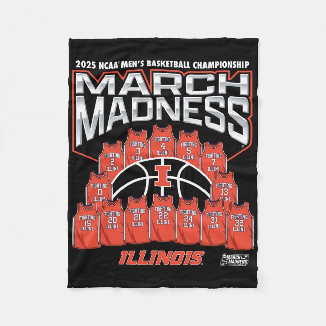 Illinois March Madness 2025 Men's Sketll Nil  Fleece Blanket (Front)