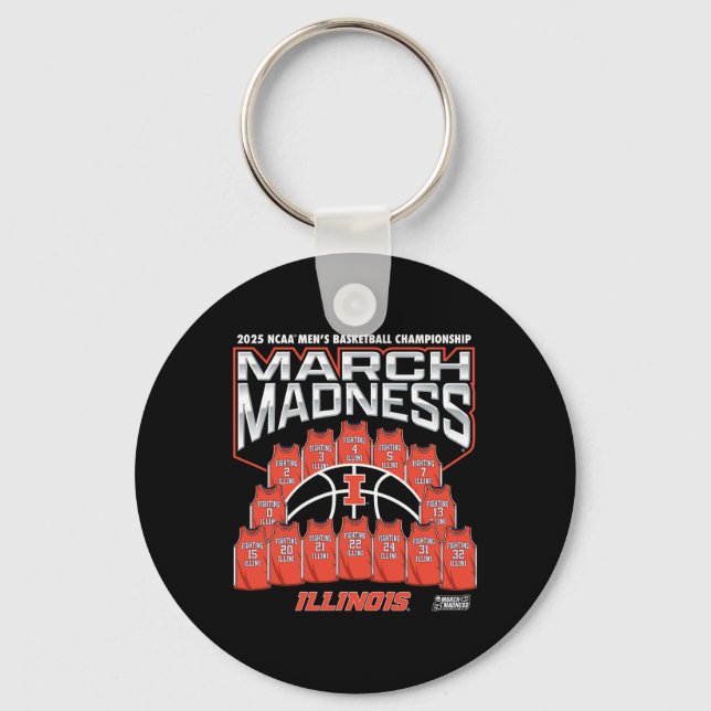 Illinois March Madness 2025 Men's Sketll Nil  Key Ring (Front)