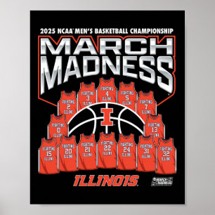 Illinois March Madness 2025 Men's Sketll Nil  Poster
