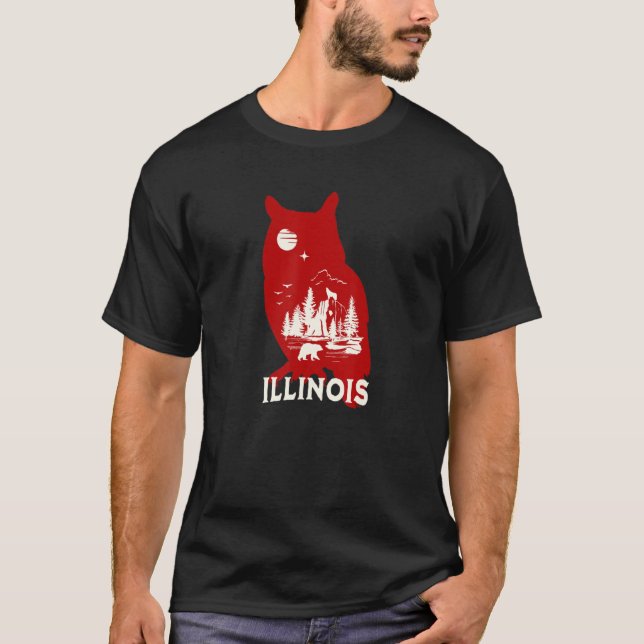 Illinois Mountains Owl Forest Bear Wolf Trees T-Shirt (Front)