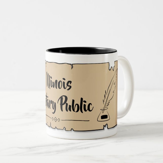 Illinois Notary Public Scroll Feather Quill Two-Tone Coffee Mug (Front Right)