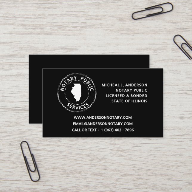 Illinois Notary Public Services Business Card (Front/Back In Situ)