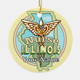 Illinois Nurse Caduceus  Ceramic Tree Decoration