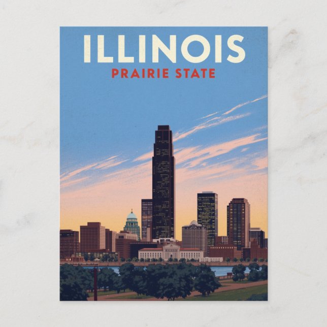 Illinois Prairie State Chicago Skyline Postcard (Front)