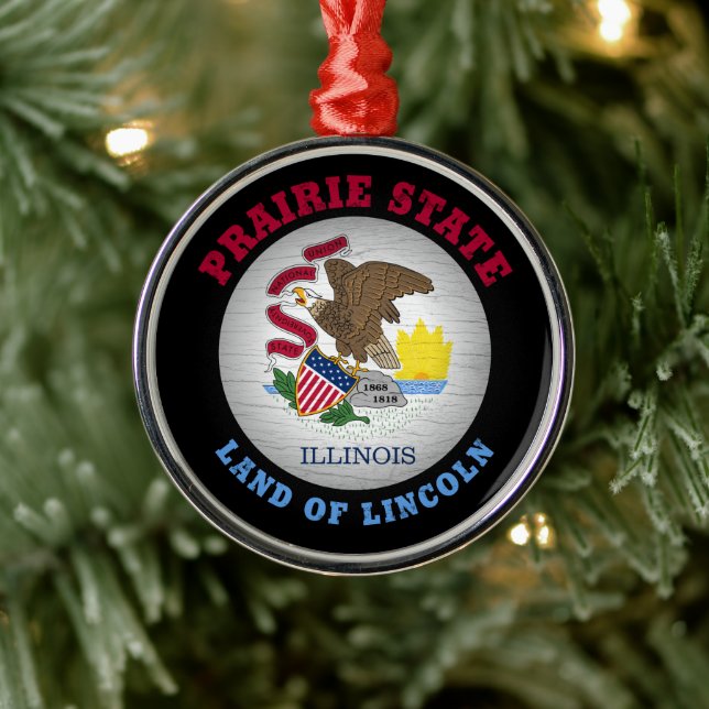 ILLINOIS PRAIRIE STATE FLAG METAL TREE DECORATION (Tree)