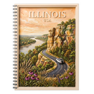 Illinois Road Trip Vintage River Bluffs Landscape Notebook