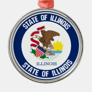 Illinois Round Emblem Metal Tree Decoration