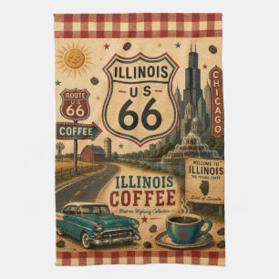 Illinois Route 66 Coffee Diner Roadside Charm Tea Towel