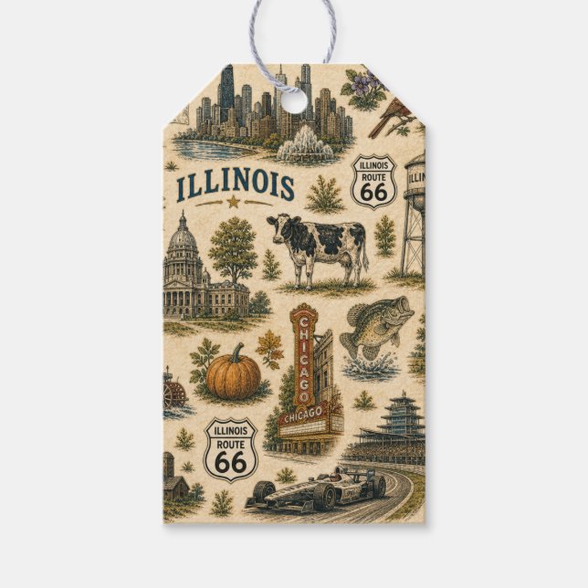 Illinois Route 66 Gift Skyline   Tags (Front)