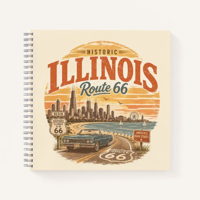 Illinois Route 66 Lakefront Travel Notes Notebook (Front)