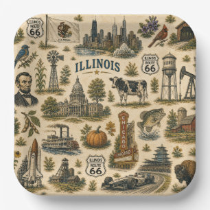 Illinois Route 66 Party Skyline Paper Plate