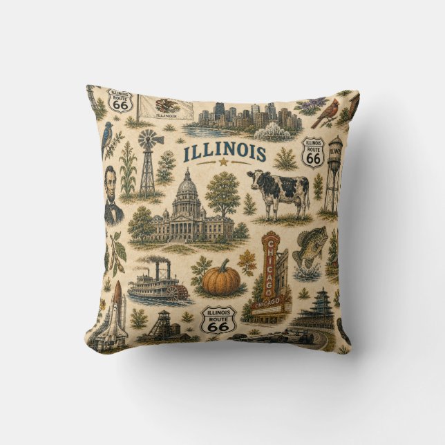 Illinois Route 66 Sofa Skyline Cushion (Front)