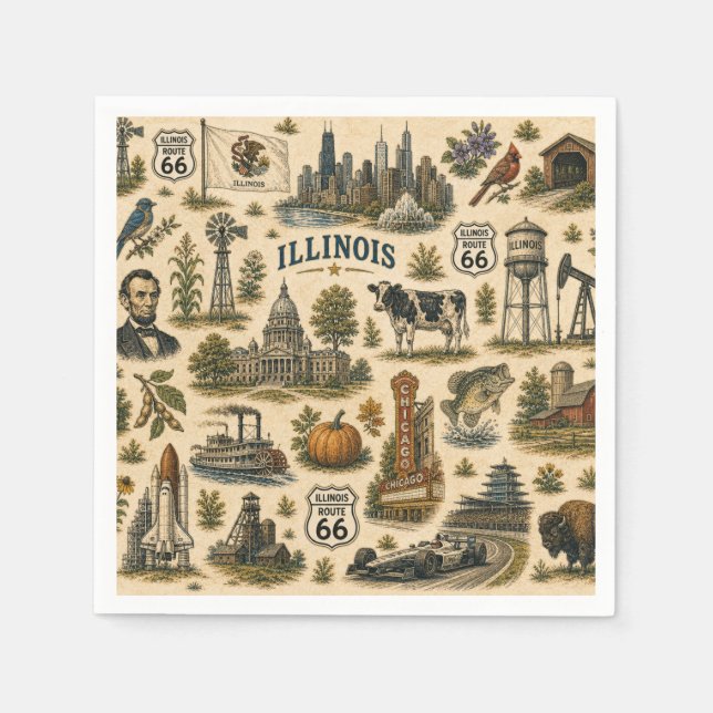 Illinois Route 66 Table Skyline Napkin (Front)