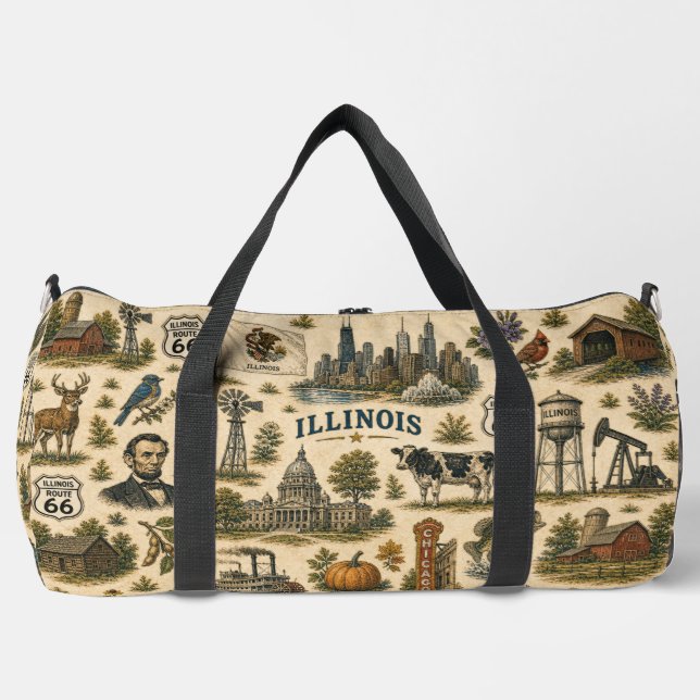 Illinois Route 66 Weekend Skyline Duffle Bag (Front)