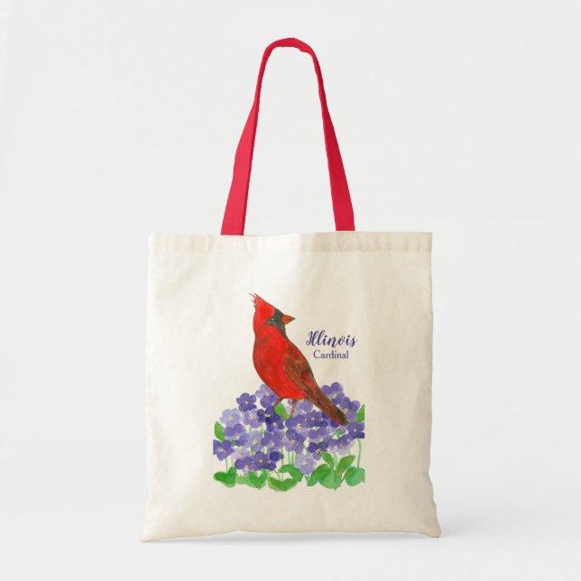 Illinois Souvenir Bird Cardinal Purple Violets  Tote Bag (Front)