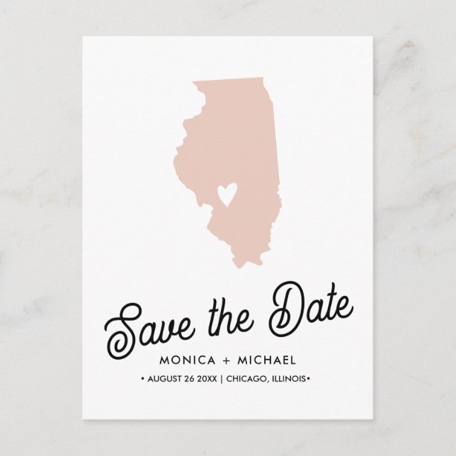 ILLINOIS State Destination Wedding  ANY COLOR!   Announcement Postcard (Front)