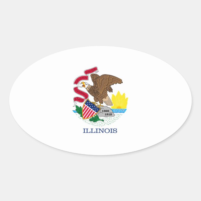 Illinois State Flag Design Oval Sticker (Front)