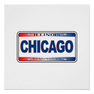 Illinois State License Plate Chicago City Poster