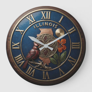 Illinois State Outline Cardinal and Violet Large Clock