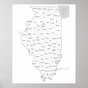 Illinois state outline map with counties poster