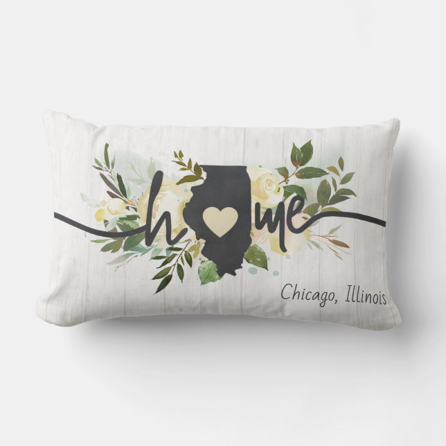 Illinois State Personalised Your Home City Rustic Lumbar Cushion (Front)