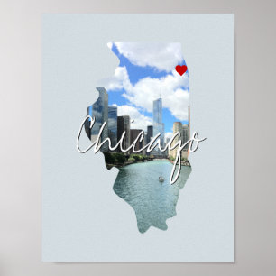 Illinois State Photo insert and town name Poster